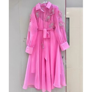 2025高档法式晚宴绝美礼服长裙新款轻奢花朵透视收腰显瘦连衣