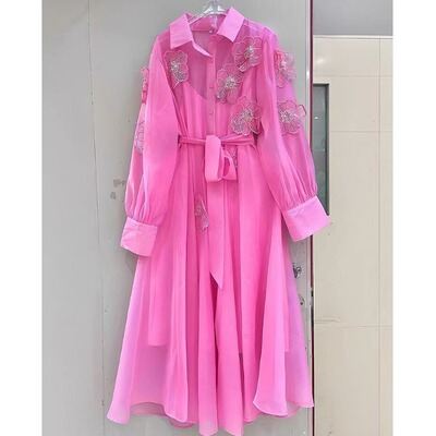 2025高档法式晚宴绝美礼服长裙新款轻奢花朵透视收腰显瘦连衣