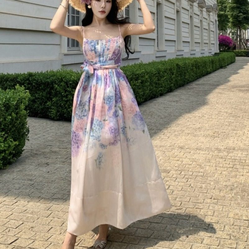 无尽夏/绣球花海吊带连衣裙女收腰显瘦大摆裙蓬蓬裙公主裙