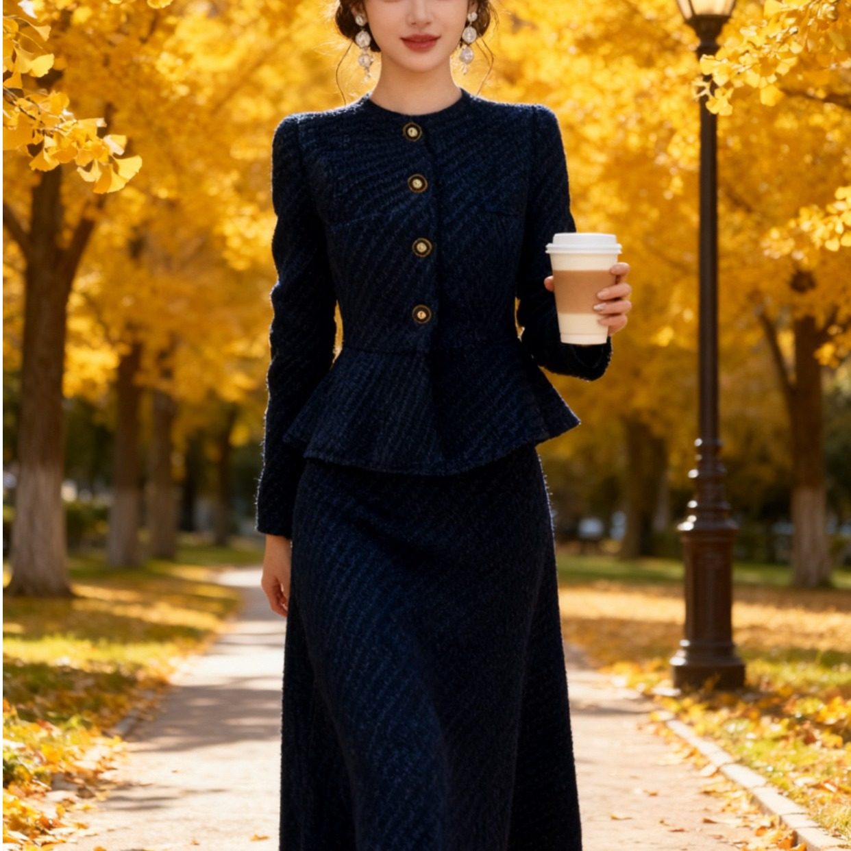 秋冬女神范高端港风复古chic名媛小香风鱼尾外套两件套装半身裙子,女装/女士精品,时尚套装,淘宝优惠券,粉丝福利购,淘宝优惠卷