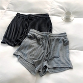 潮 女运动打底平角热裤 柔糯亲肤莫代尔棉针织条纹休闲家居短裤 睡裤