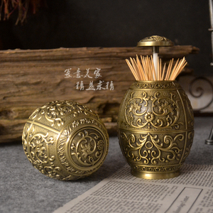 精品复古欧式牙签盒青铜色自动牙签筒仿古盅家居酒店创意装饰用品