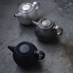 日本当代陶艺家服部竜也老师手作银彩茶器咖啡器掌心壶鹦鹉嘴壶