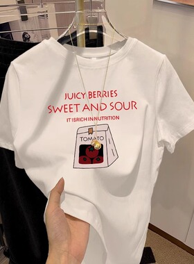 纯棉宽松大码白色t恤女2025年新款半袖春夏季ins圆领正肩短袖