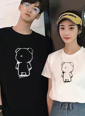 短袖T恤女100%棉夏季女装百搭时尚情侣白色半截袖圆领简约宽松