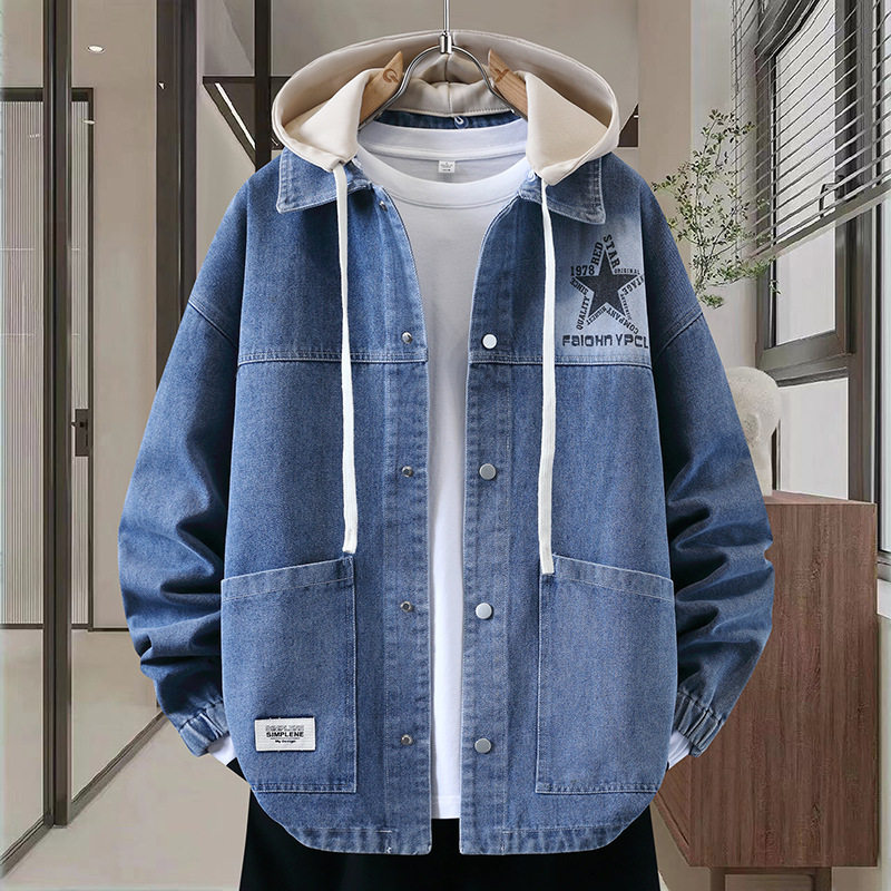 牛仔外套2026春款上衣青少年男初中高中学生潮流连帽高街时尚夹克