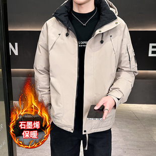棉服美式户外冲锋衣连帽时尚工装夹克男秋季新款百搭男士休闲外套