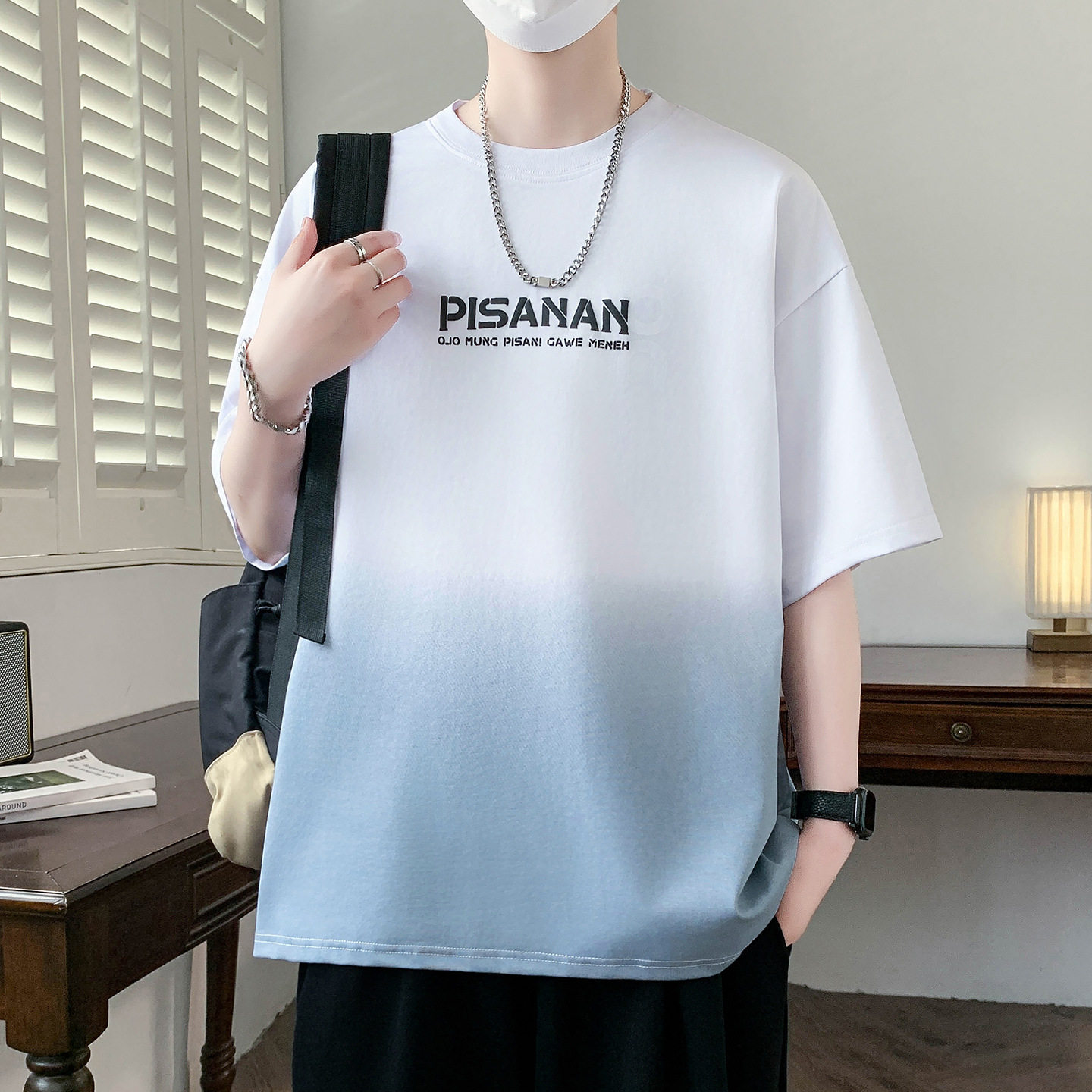 青少年渐变短袖t恤男夏季凉感薄款棉衣服初高中学生大童半袖体恤T