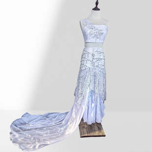 鳞灵舞蹈演出服锦鲤舞可拆卸长裙摆幻独舞表演服亮片流苏拖尾定制