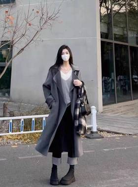 女装灰色呢子大衣女秋冬新款毛呢外套潮流小个子韩系风厚宽松外套