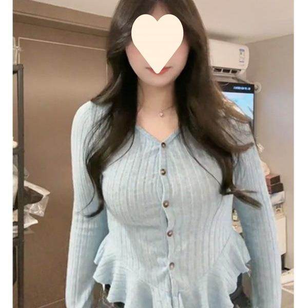 纯欲风辣妹v领喇叭袖针织衫打底衫女秋季修身显瘦不规则收腰上衣,女装/女士精品,毛针织衫,淘宝优惠券,粉丝福利购,淘宝优惠卷