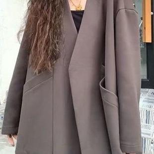 韩系宽松中长款V领外套女欧洲站2025秋季新款洋气百搭纯色风衣