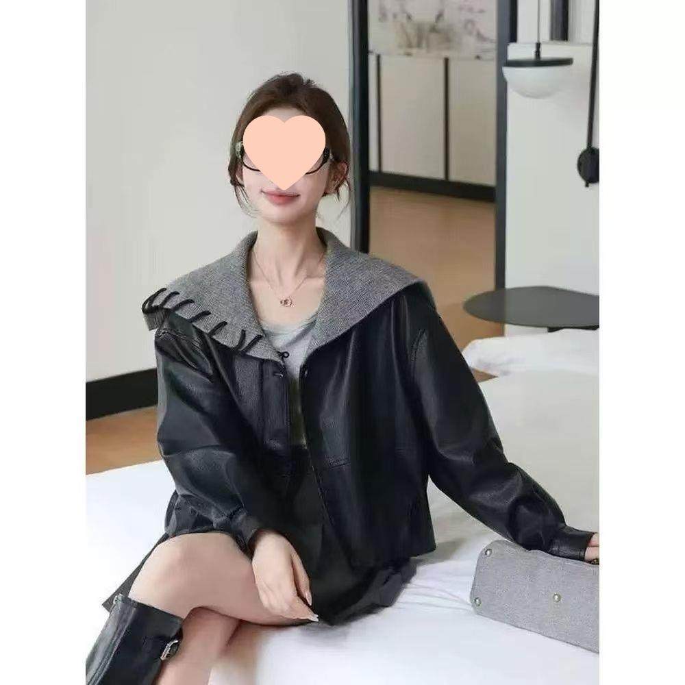 2025早秋新款设计海军PU皮衣夹克小个子休闲显瘦短款外套上衣外穿,女装/女士精品,皮衣,淘宝优惠券,粉丝福利购,淘宝优惠卷