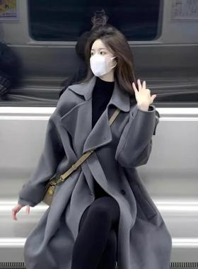 灰色呢子大衣女2025年秋冬季新款毛呢外套高级感冬天小个子中长款