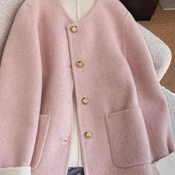 粉色小香风双面羊毛毛呢外套女早春感超好看短款呢子大衣,女装/女士精品,大码呢大衣,淘宝优惠券,粉丝福利购,淘宝优惠卷