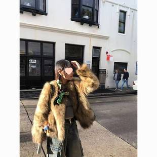 LY皮草轻奢韩版棕色托卡新款仿狐狸年轻气质短款毛毛大衣外套