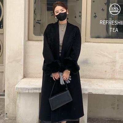 赫本风高级感呢子黑色大衣女秋冬季独特中长款收腰气质毛呢外套