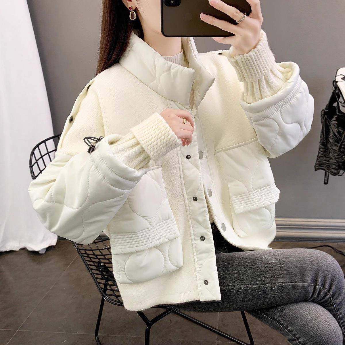 大码胖mm设计感棉服拼接毛衣开衫女加厚短款秋冬新款慵风懒外套潮,女装/女士精品,大码棉服,淘宝优惠券,粉丝福利购,淘宝优惠卷