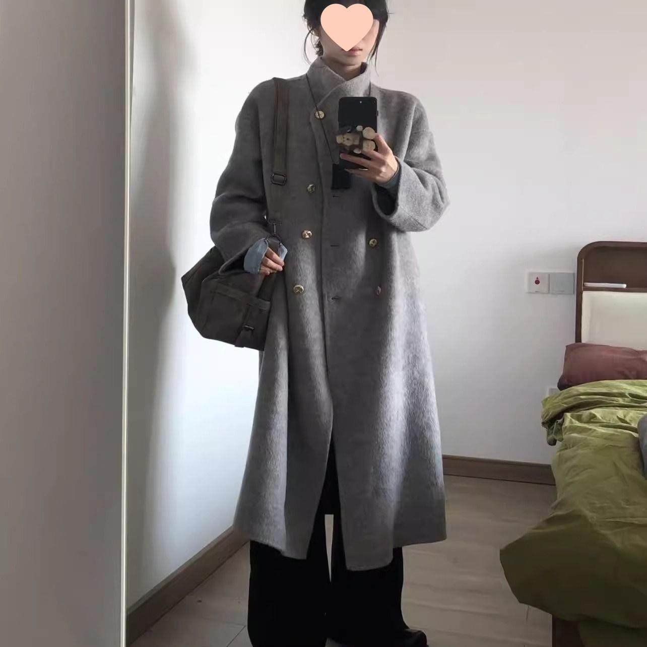 灰色双面绒大衣女2025年新款秋冬感毛呢小个子立领中长款外套,女装/女士精品,大码呢大衣,淘宝优惠券,粉丝福利购,淘宝优惠卷