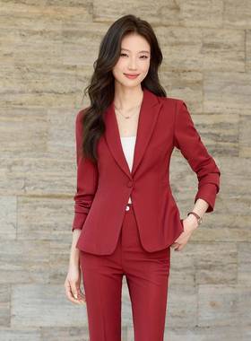 高级感红色西装外套女秋冬2025新款时尚气质职业西服年会主持套装