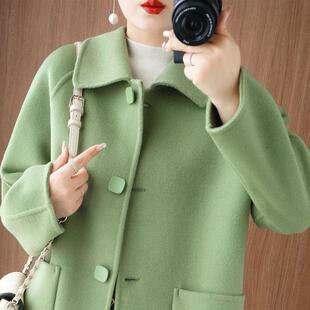 羊毛双面呢绒羊毛大衣女士冬季赫本风修身中长款娃娃领小个子外套