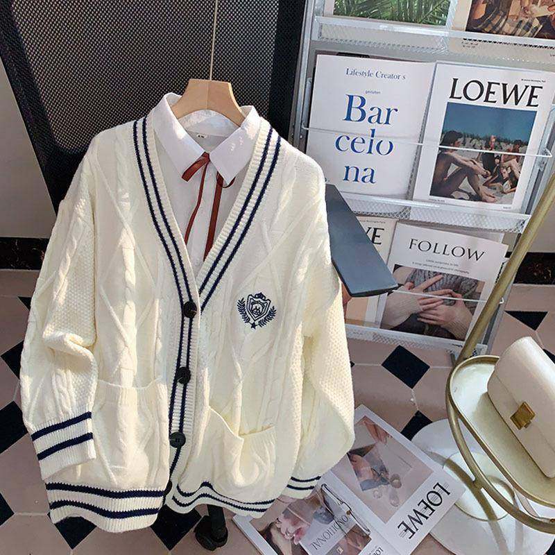 学院风领刺绣毛衣外套女新款春秋外穿韩版学生针织开衫上衣,女装/女士精品,毛衣,淘宝优惠券,粉丝福利购,淘宝优惠卷