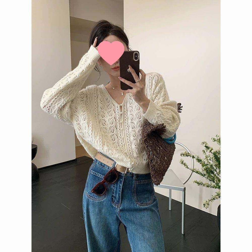 白色领镂空针织开衫外套毛衣女薄款外搭小个子春秋韩系上衣,女装/女士精品,毛针织衫,淘宝优惠券,粉丝福利购,淘宝优惠卷
