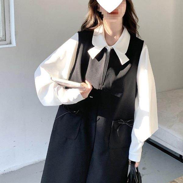 减龄奶乖V领背心连衣裙套装女2025秋新款蝴蝶结衬衫两件套绵羊绒,女装/女士精品,时尚套装,淘宝优惠券,粉丝福利购,淘宝优惠卷