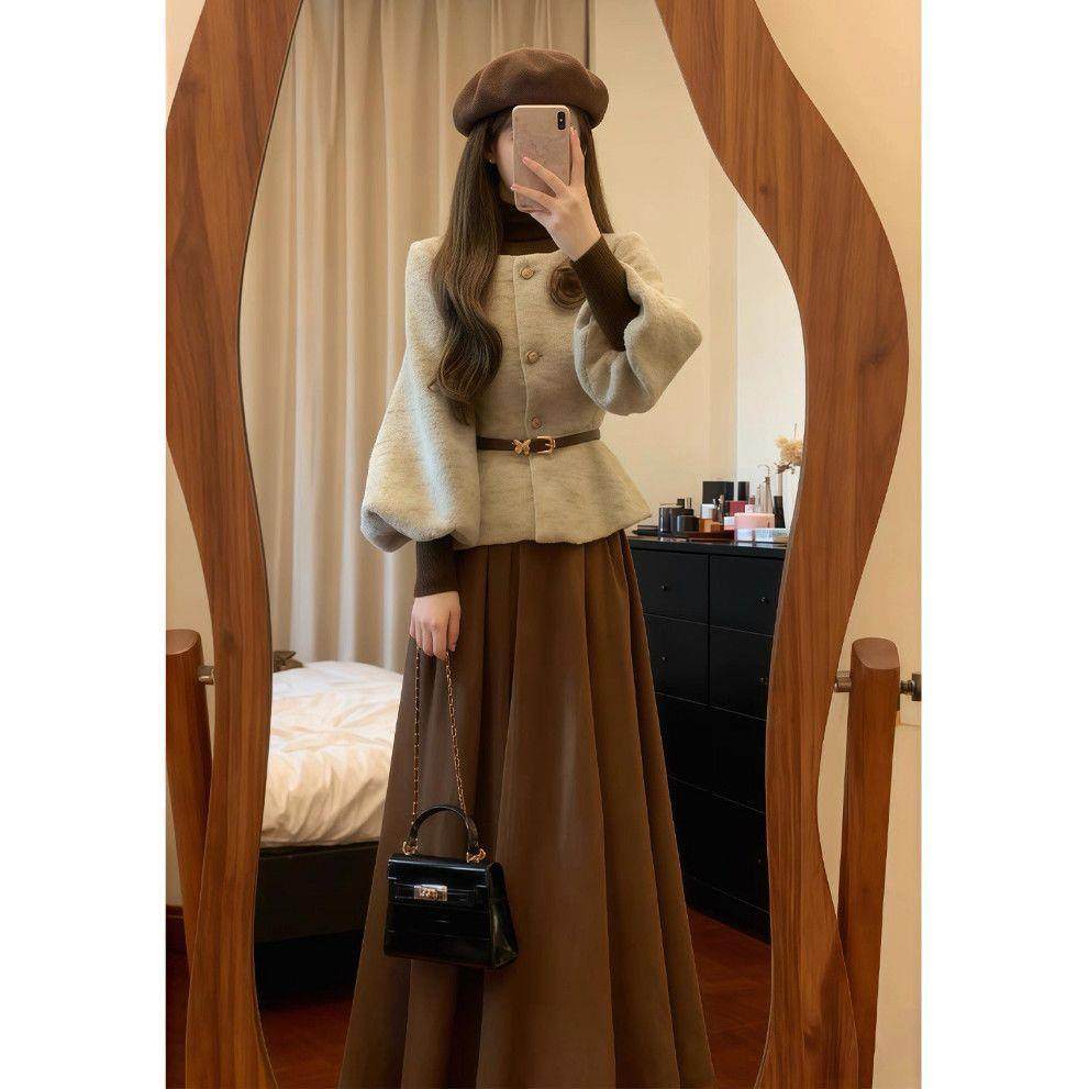 大码女装秋冬小香风收腰外套+高领针织衫+高腰半身裙显瘦三件套女,女装/女士精品,时尚套装,淘宝优惠券,粉丝福利购,淘宝优惠卷