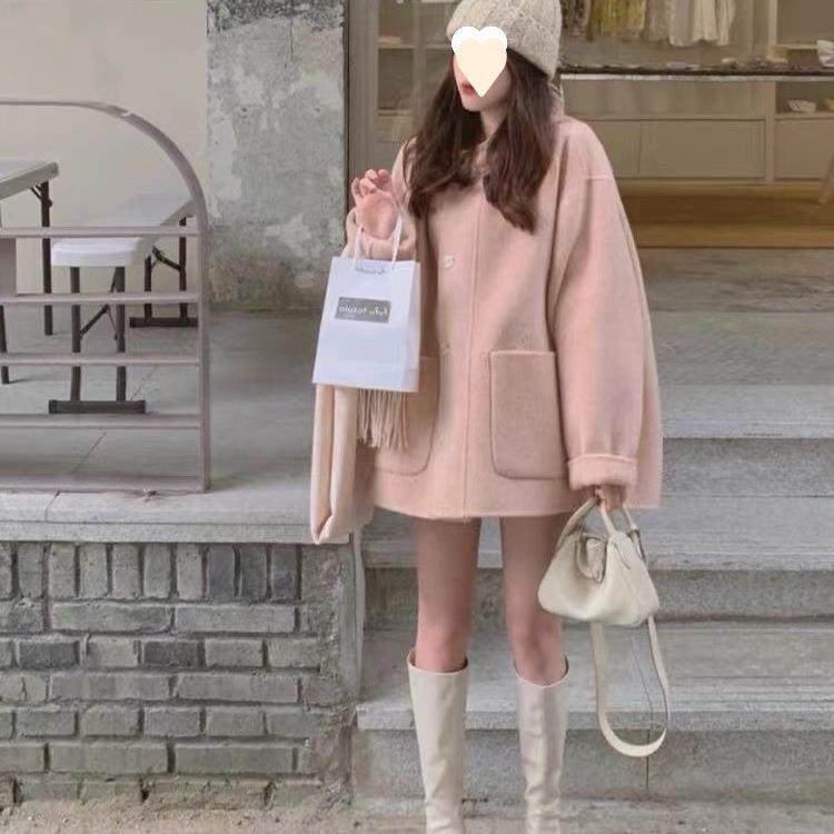 粉色连帽针织大衣冬季加厚中长款外套女小个子韩系感气质毛衣,女装/女士精品,毛衣,淘宝优惠券,粉丝福利购,淘宝优惠卷