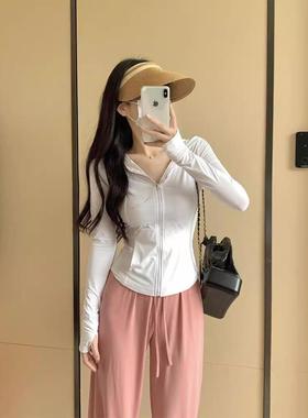 白色防晒衣女修身2025夏季冰丝防晒服小个子透气上衣开衫外套连帽