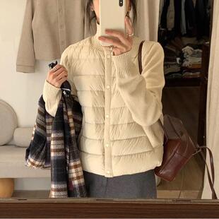 90白鸭绒针织袖拼接羽绒服女短款2025冬季高领修身显瘦保暖上衣潮