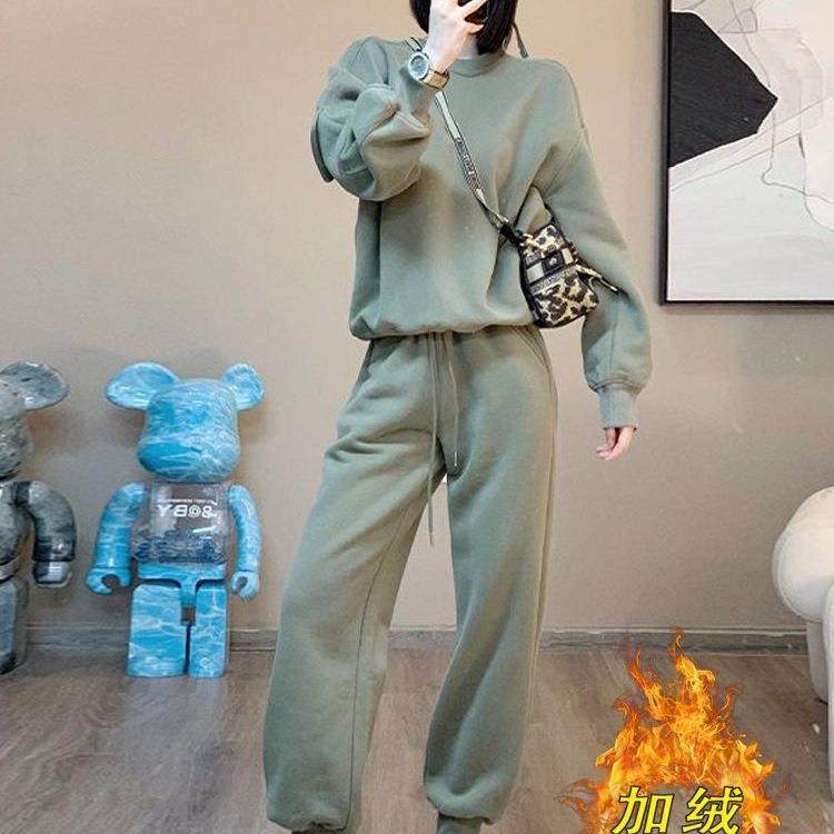 感加绒运动服套装女秋冬2025新款时髦炸街网红休闲卫衣两件套,女装/女士精品,时尚套装,淘宝优惠券,粉丝福利购,淘宝优惠卷