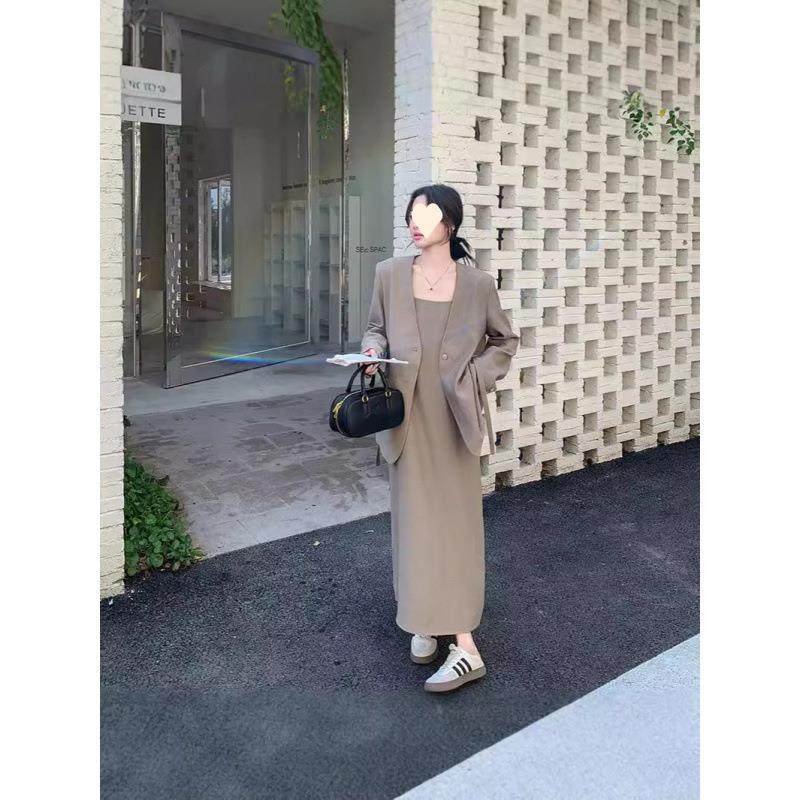 韩系气质西装套装裙女2025秋季新款休闲感吊带连衣裙子两件套,女装/女士精品,时尚套装,淘宝优惠券,粉丝福利购,淘宝优惠卷