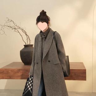 熊棕色韩版气质大衣网红百搭毛妮+马甲两件套宽松显瘦时尚双面尼