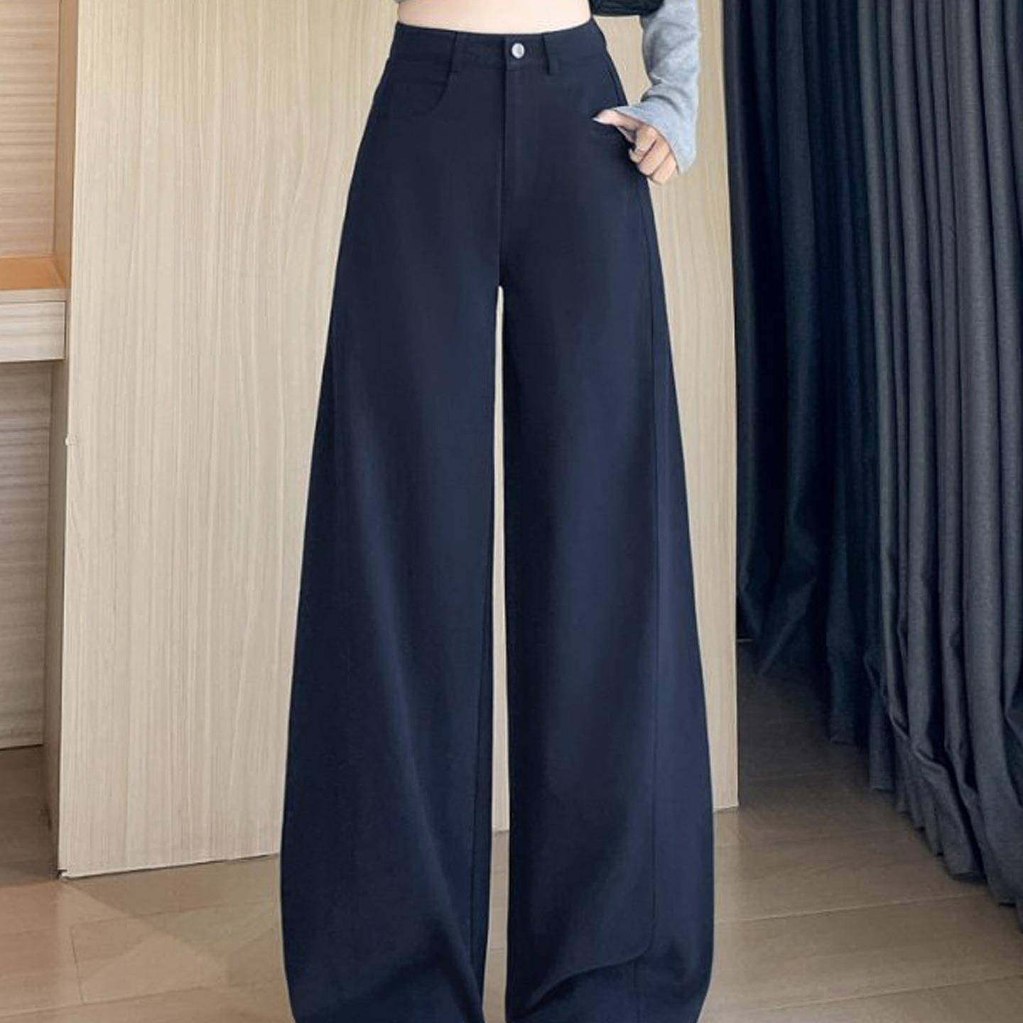 老钱风藏蓝色弯刀阔腿裤女秋季2025新款感直筒西装裤镰刀裤子,女装/女士精品,休闲裤,淘宝优惠券,粉丝福利购,淘宝优惠卷