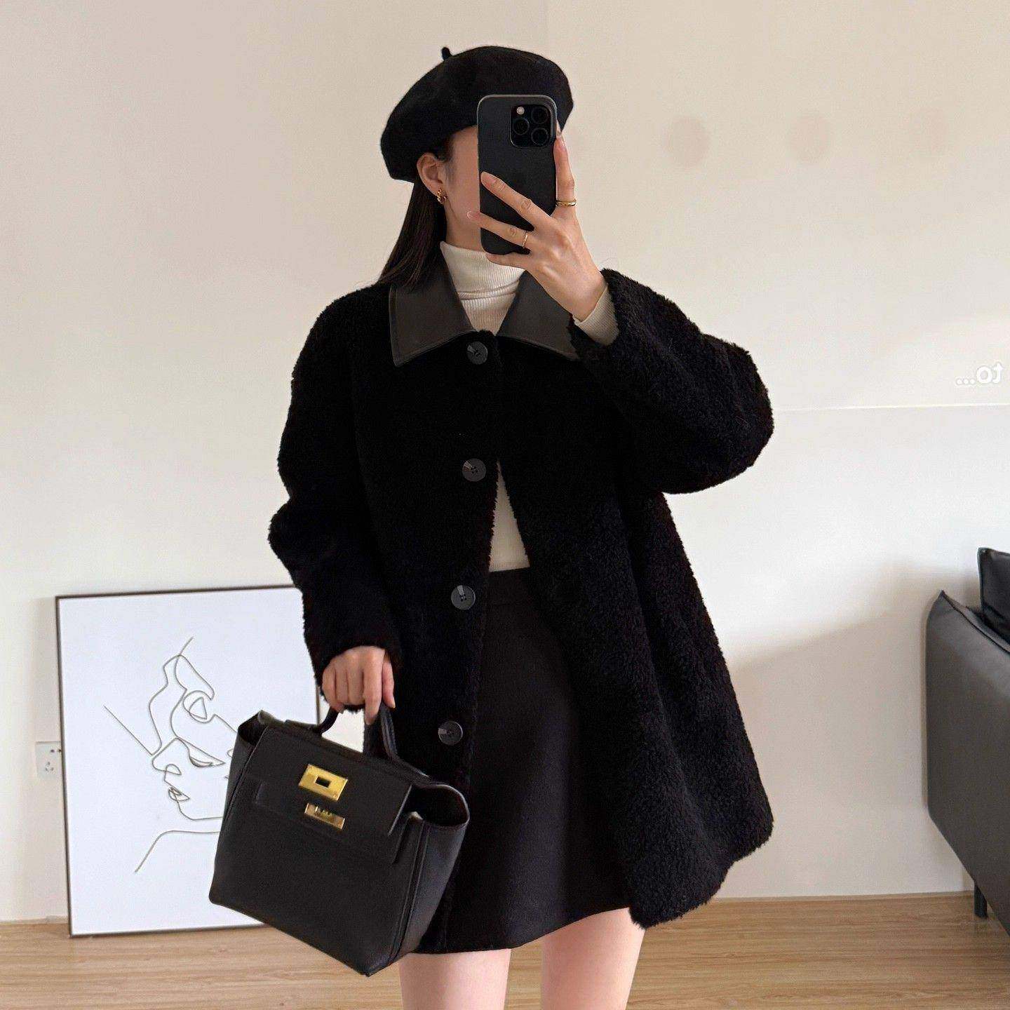 2025冬季韩系新款皮草外套女皮毛一体中长款羊羔毛大衣小香风,女装/女士精品,羊绒衫,淘宝优惠券,粉丝福利购,淘宝优惠卷