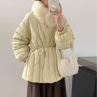 狐狸围脖韩系中长款羽绒服女2025冬季时尚甜美加厚系腰显瘦外套潮