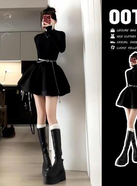 法式入秋高级感黑色连衣裙子女秋季2025新款内搭赫本风千金小黑裙