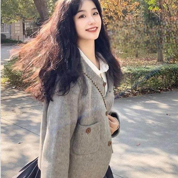 灰色时尚小香风毛呢短款外套女秋冬设计感小个子修身开衫上衣,女装/女士精品,大码呢大衣,淘宝优惠券,粉丝福利购,淘宝优惠卷