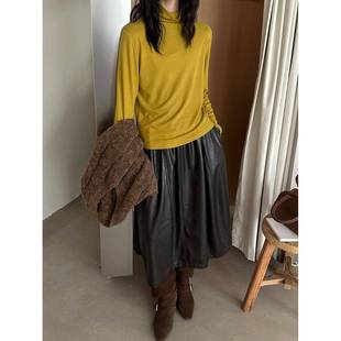 经典百搭pu皮半身裙女秋冬新款2025十三行松紧腰宽松花苞裙皮裙