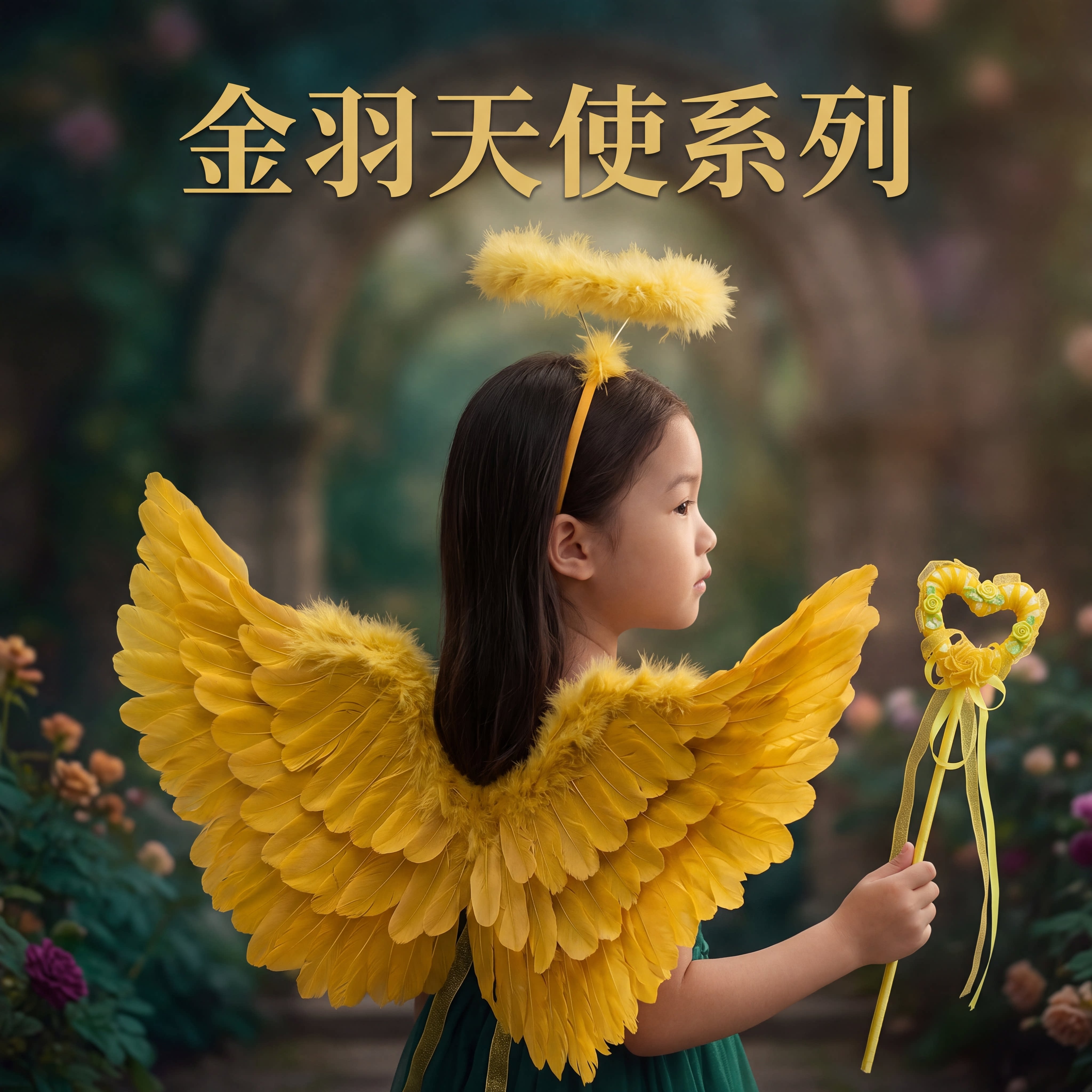 天使翅膀套装儿童金黄色羽毛羽翼翅膀/天使棒