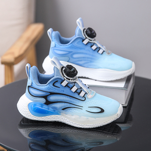 男童运动鞋春款网面透气儿童跑步鞋男孩休闲鞋旋转纽扣中大童男鞋