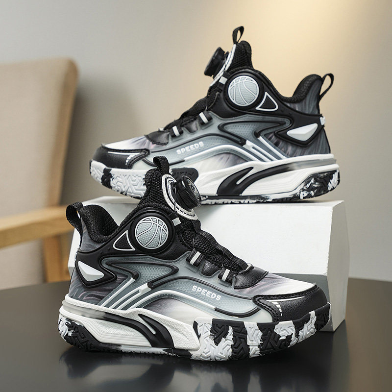 摩擦有声音男童篮球鞋2026秋冬新款皮面防滑儿童运动鞋中大童男孩