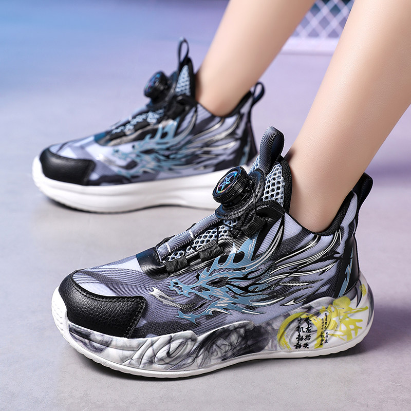 网面透气儿童运动鞋男童2026春秋新款中大童男孩篮球鞋旋转扣轻便