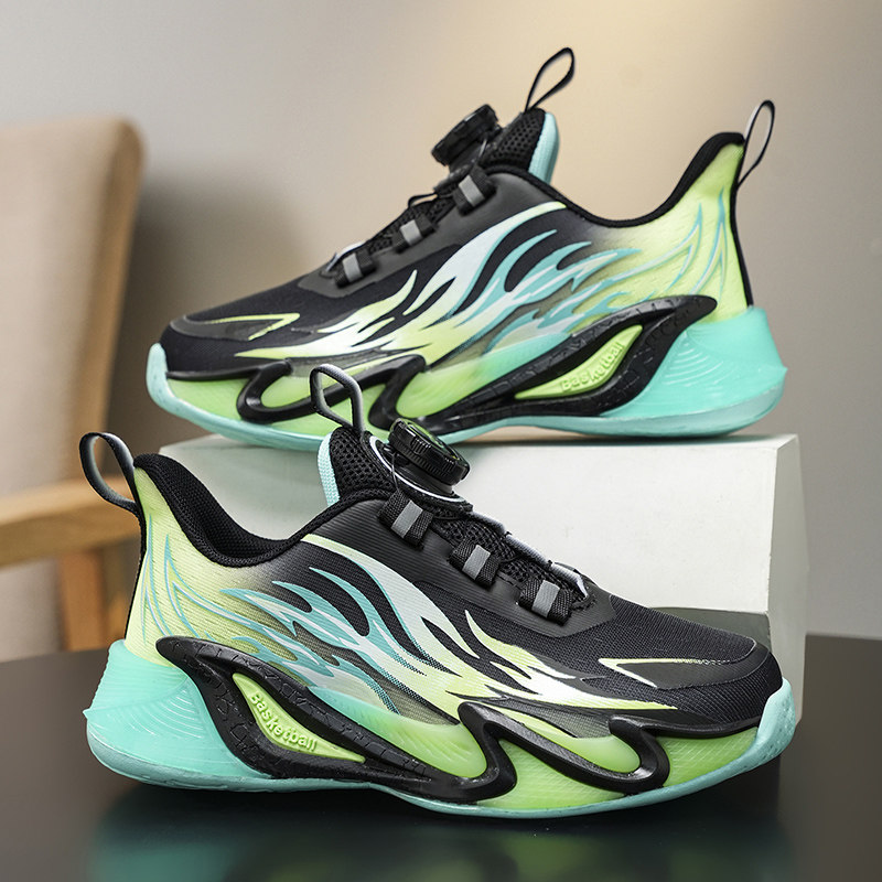 男童2026春秋季新款轻便减震篮球鞋男孩小学生旋转纽扣儿童跑步鞋