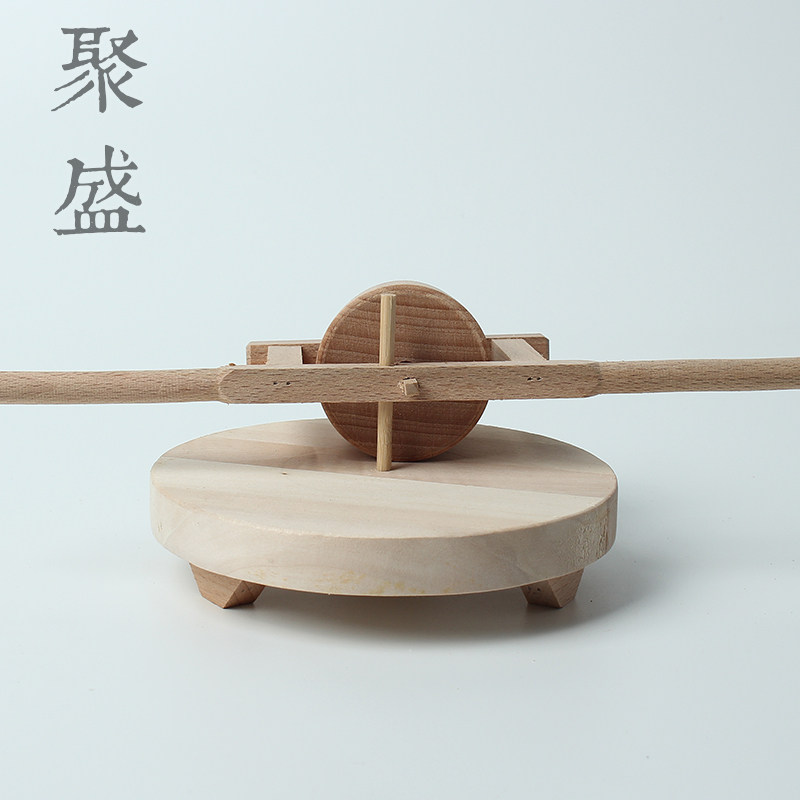 木制创意工艺品摆件 微型微缩景观观赏仿古小农具复古石碾子模型