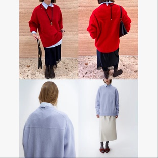 巨折！小众设计师！后领小V开口~后背解构拼接~16支羊毛廓形毛衣