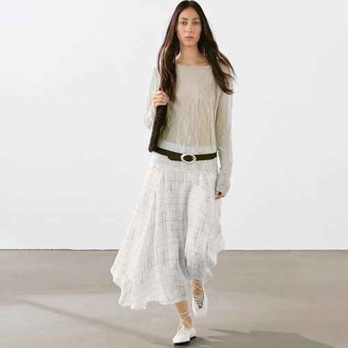 巨折！艺术生ootd！md法式ya麻~飘逸灵动~手绘格纹半身裙长裙