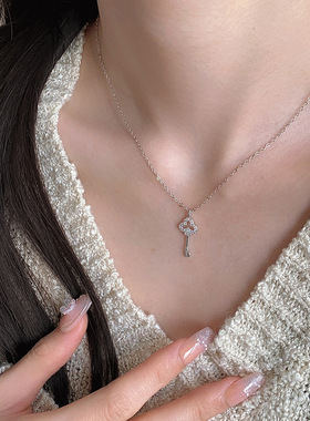 【镶钻钥匙】s925纯银镂空钥匙项链女小众轻奢高级感气质锁骨链
